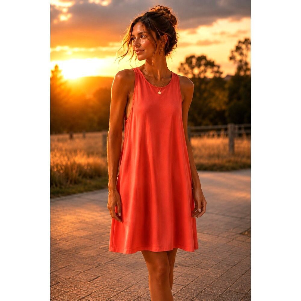 Alice + Olivia Coral Silk Twist Back Shift Dress XS flowy wedding guest vacation